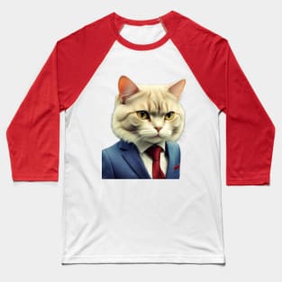 A Cat Wearing a Business Suit Baseball T-Shirt